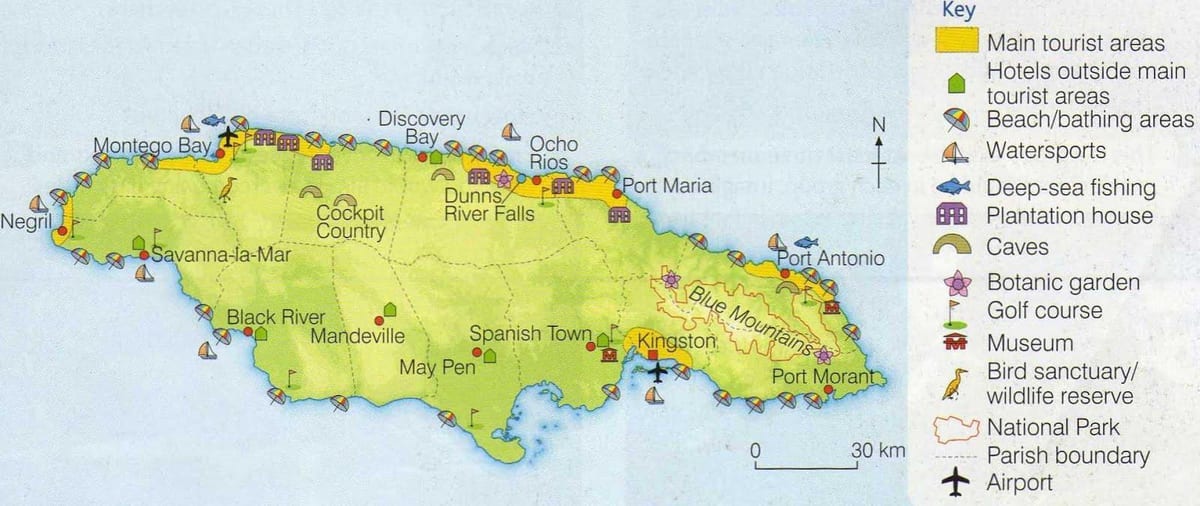 Karta Jamajke prikazani spa zone