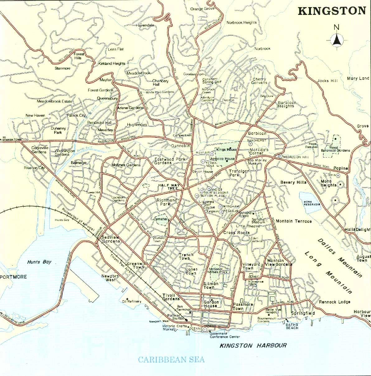 Karta okolice Kingston Jamajka 