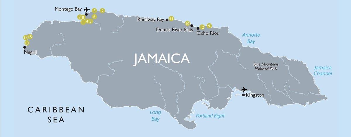 karta turističkih atrakcija na Jamajci