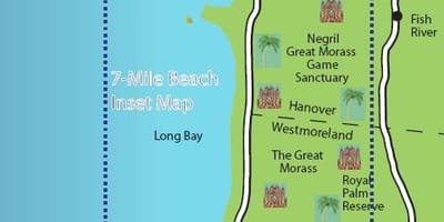 Karta negril-Jamajka 7-milja širok plaže